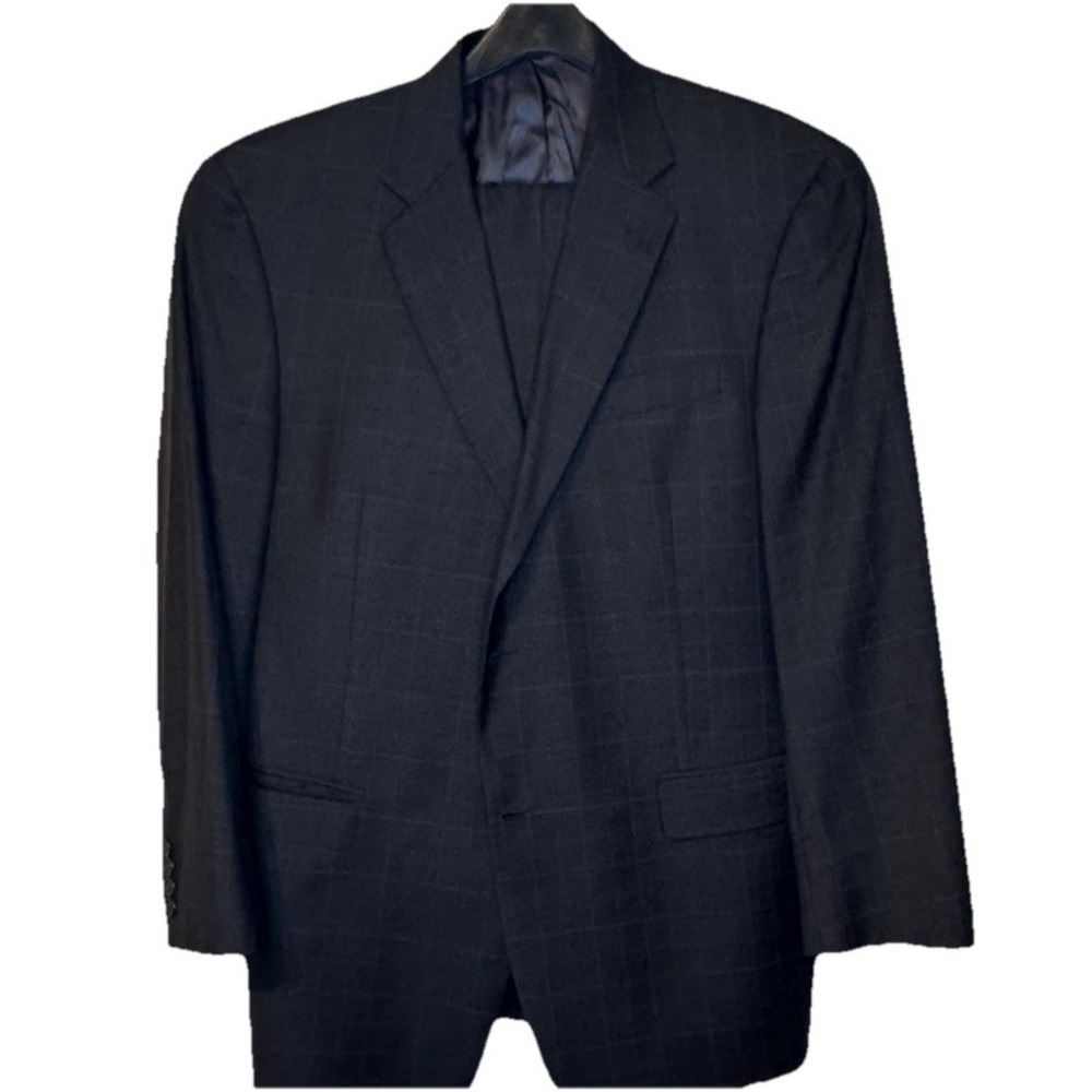 Hart Schaffner Marx Men's Suit Pleated Jacket Pants 2 Pc Set 100% Wool Check 43R